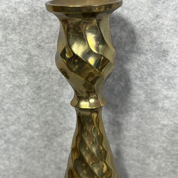 Vtg Solid Brass Spiral Swirl Twist Candlestick Holders Set of 3 Made In India - Picture 7 of 16